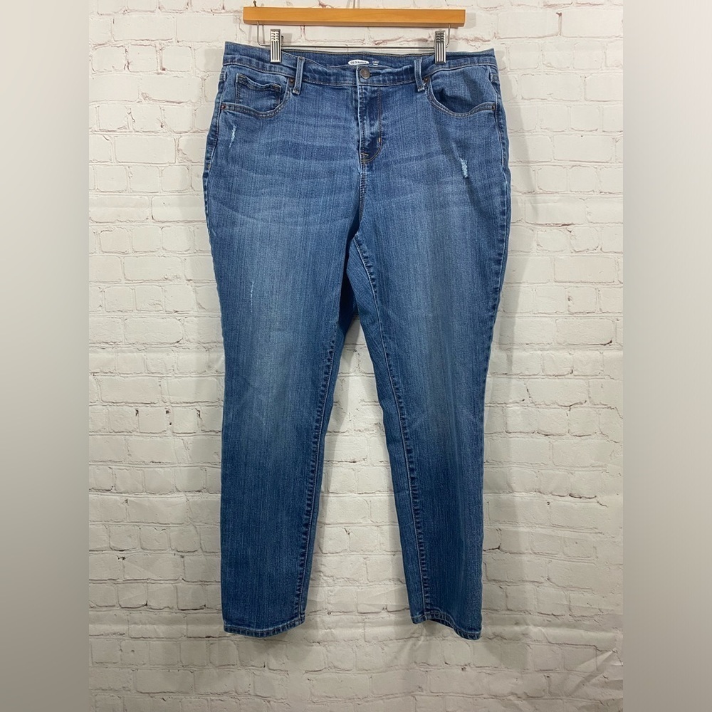 Old Navy Curvy Skinny Womens Plus Size 14 Short High Waisted Distressed Jeans